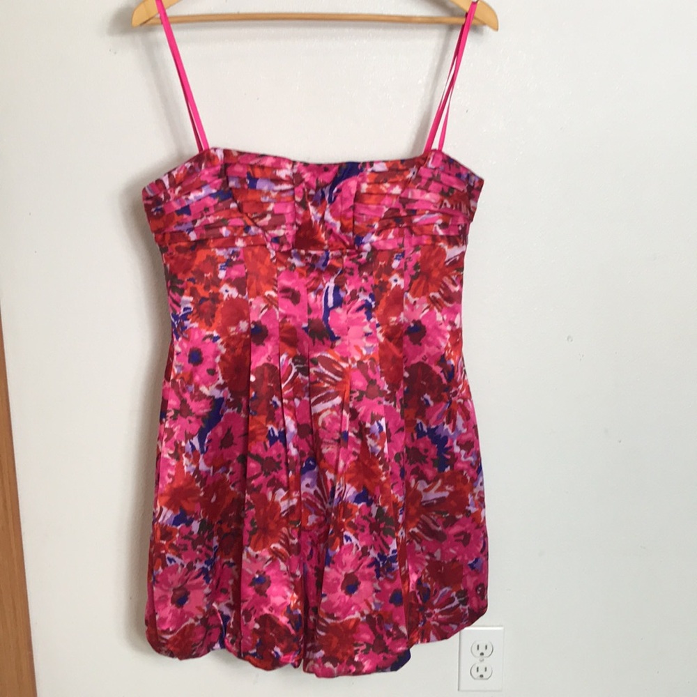 BCBGMaxAzria Dress mini, strapless,spaghetti straps, floral 12 spring dr…